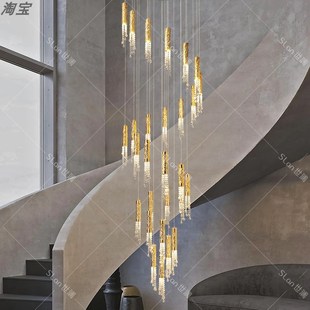 楼梯挑空吊灯20j25新款中式别墅挑高客厅灯复式旋转楼梯水晶吊线