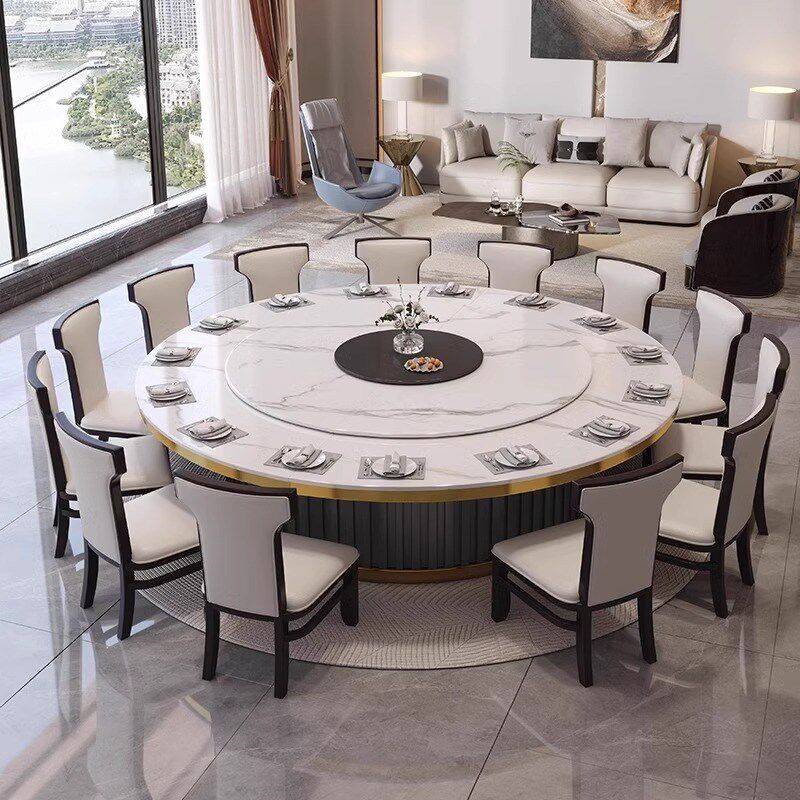 酒店餐桌椅子大圆桌岩板电动转盘2米20人大餐桌3米自动旋转餐桌