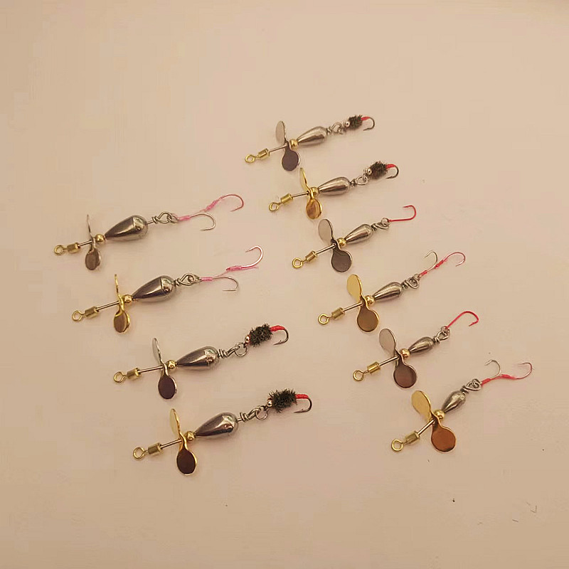 钨钢微物路亚转环飞旋螺旋桨亮片毒蚊飞蝇钩双钩套装白条马口罗非