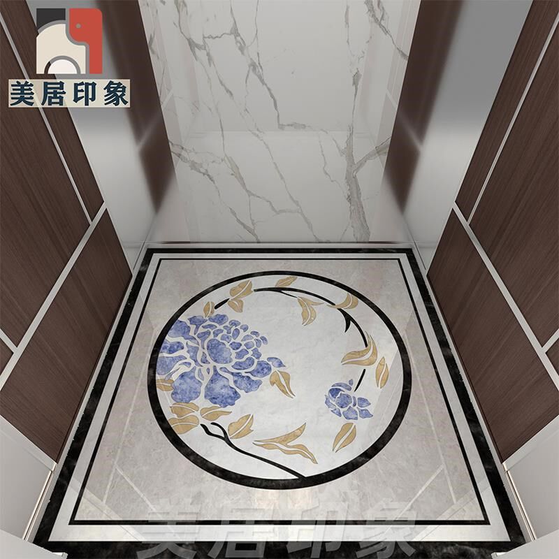 中式电梯轿厢地面瓷砖图案别墅进门仿水刀拼花地砖定制大理石造型