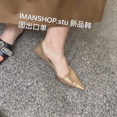 气质姐姐!高级感香槟金色高跟鞋 2024通勤鞋尖头浅口小猫跟单鞋