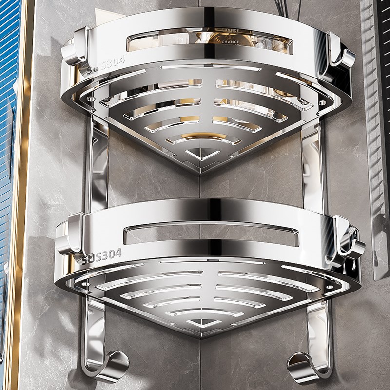 304不锈钢卫生间置物架吸盘洗漱台洗手间挂墙厕所浴室三角收纳架