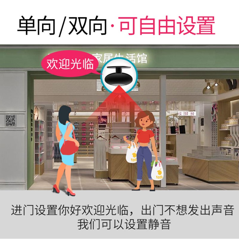 店铺进出门双向感应门铃无线遥控欢迎光临充电语音迎宾感应器商用