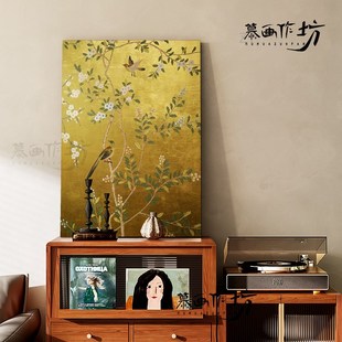 慕画【漆画】中古风客厅装饰画花鸟图喜鹊金色入户门玄关客厅挂画