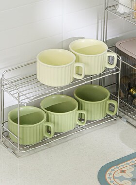杯子收纳置物架桌面双层304不锈钢马克杯吧台咖啡杯架Z茶杯摆放架
