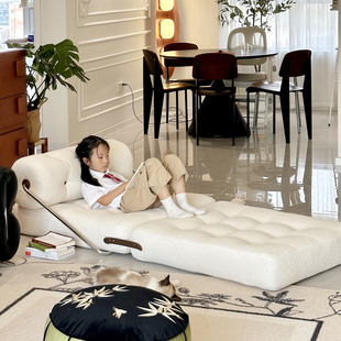 单人沙发小户型客厅奶油t风塔吉沙发床折叠两用卧室豆腐块懒人沙