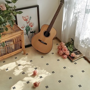 法式奶油风地面翻新贴纸仿花砖地板贴自粘厨房地砖贴纸防水防滑贴