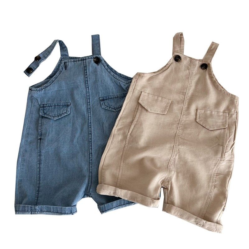 ins男女宝宝夏季背带连体衣婴幼儿夏装洋气薄款牛仔背带中裤爬服