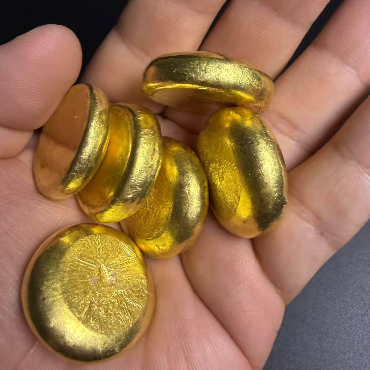 铜合金仿金圆饼块火烧可重塑加工首饰颜色不变切割机切开不变色