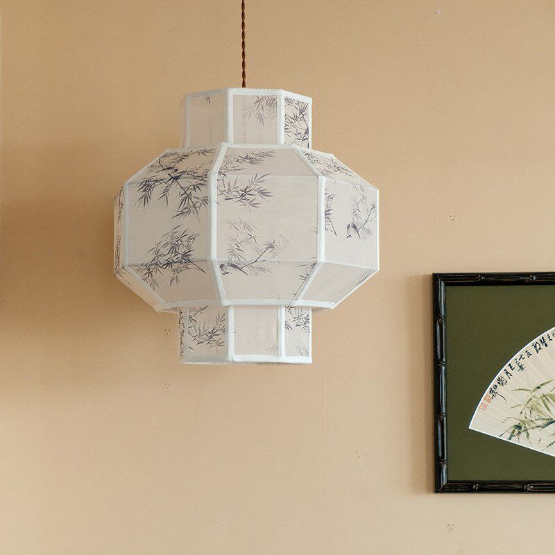 新中式吊灯复古禅意布艺灯笼客厅餐厅民宿茶室书法仿古装饰法式灯