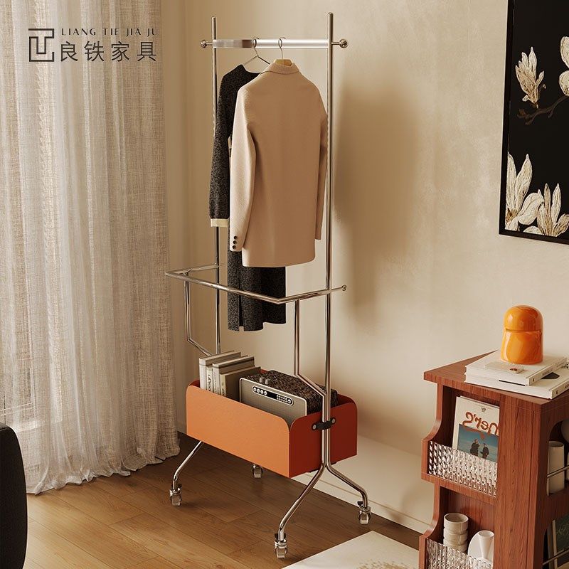 中古风简约卧室可移动收纳一体衣帽架网红展示架小户型家用挂衣架