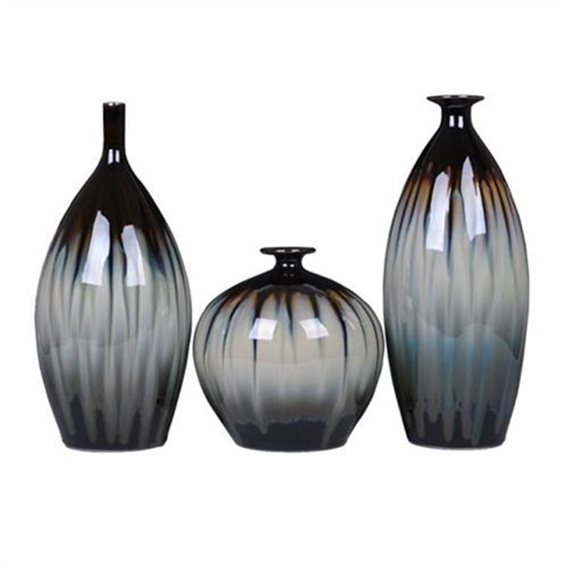 景德镇陶瓷器 窑变花瓶三件套 古典家居摆件 复古 客厅装饰工艺品