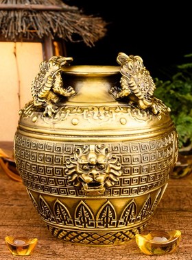 纯铜四方纳财聚宝盆金蟾招财摆件家居装饰品招财开业礼品中式