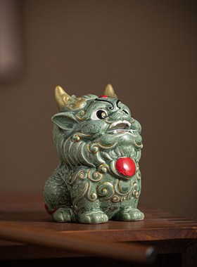 禅意中式陶瓷祥瑞麒麟瑞兽摆件创意家居客厅办公室桌面装饰礼品