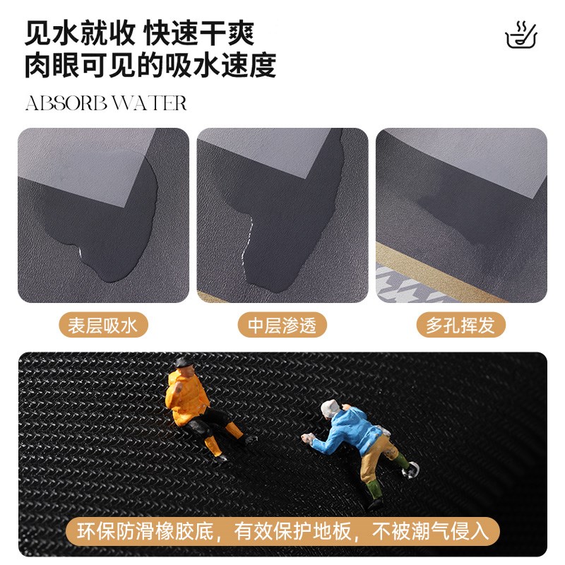 法式厨房门口地垫硅藻泥防滑防油免洗地毯一擦净专用脚垫子可裁剪