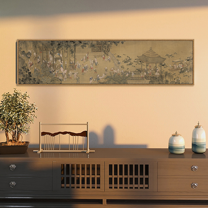 冷枚百子图挂画多子多福子孙满堂客厅装饰画新中式卧室牀头壁画框