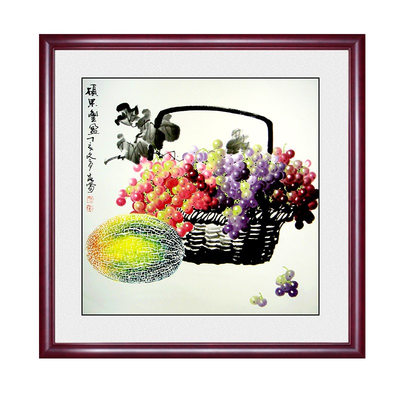 新中式餐厅装饰画硕果累累客厅挂画厨房饭厅水果壁画石榴图玄关画