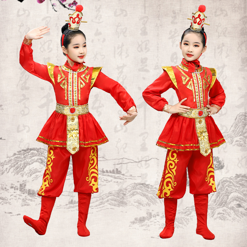 儿童花木兰演出服木兰辞戏曲小花旦男女童舞蹈表演士兵将军盔甲服