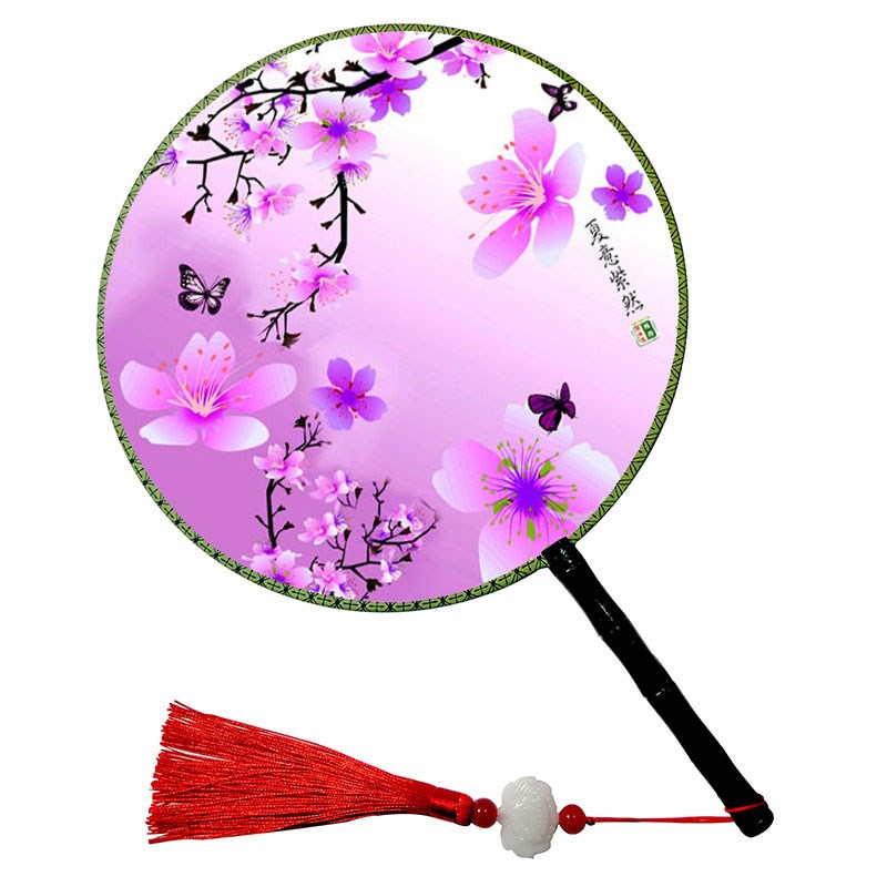 24cm双面团扇加厚古典团扇圆扇子旗袍走秀舞蹈表演汉服牡丹花扇子