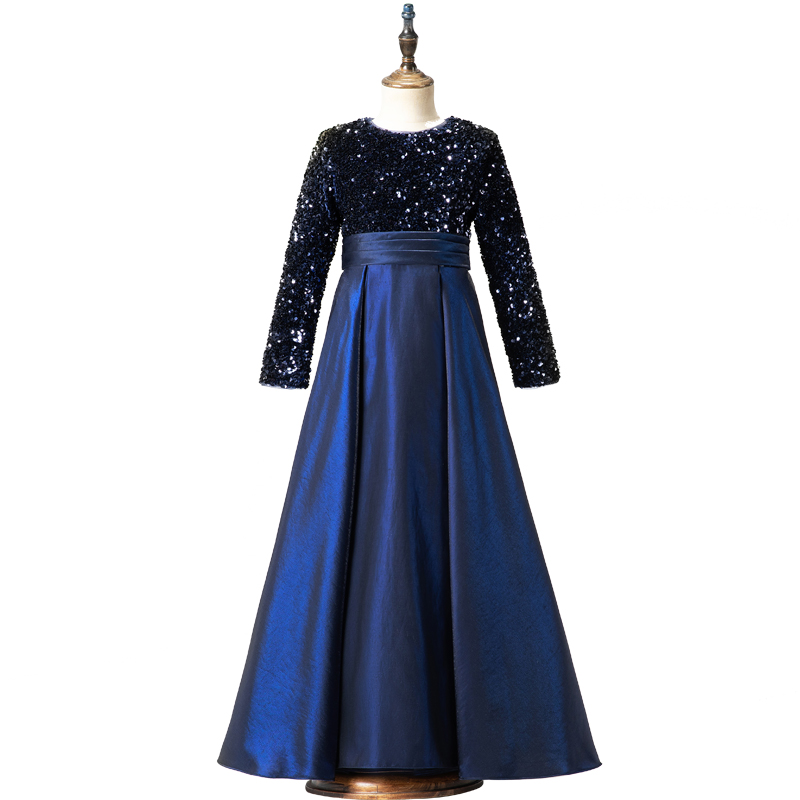 儿童高端礼服女童小提琴演奏礼服裙长袖主持人中大童钢琴演出服冬