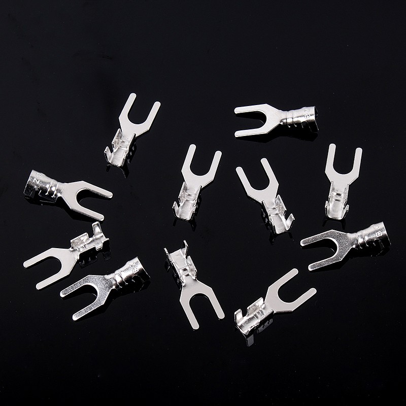 3.2叉形接线片 接地环线耳 冷压接线端子U型铜鼻子 裸端子头100只