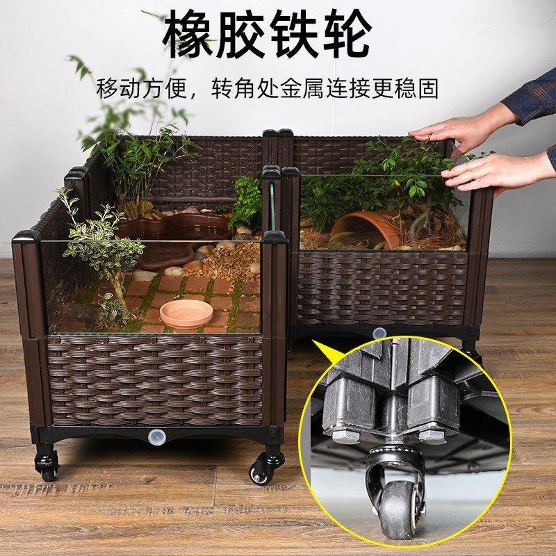黄缘龟专用饲养箱半水龟生态造景绿植物缸套餐带轮子可移动超大缸