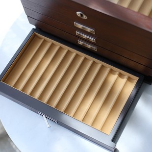 木质高档钢笔盒收纳展示柜大容量名笔收藏箱绒布内衬60支装陈列盒