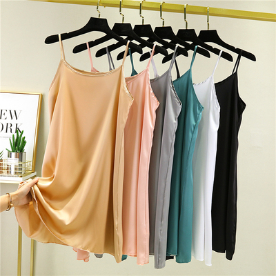 真丝吊带打底裙子女春夏无袖外穿连衣裙中长宽松显瘦大码内搭衬裙
