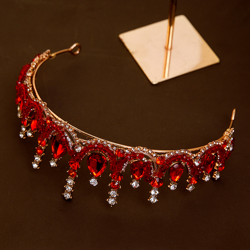女童红色皇冠公主水晶王冠儿童生日礼物头饰女孩生日礼物走秀发饰