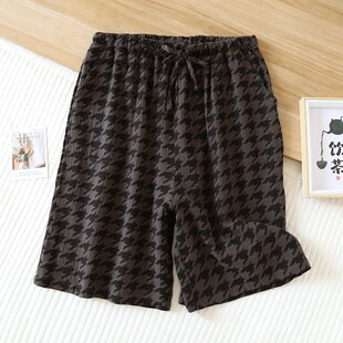 女男士 情侣家居裤 夏季 沙滩短裤 宽松 纯棉绉布水洗薄款 格子简约睡裤