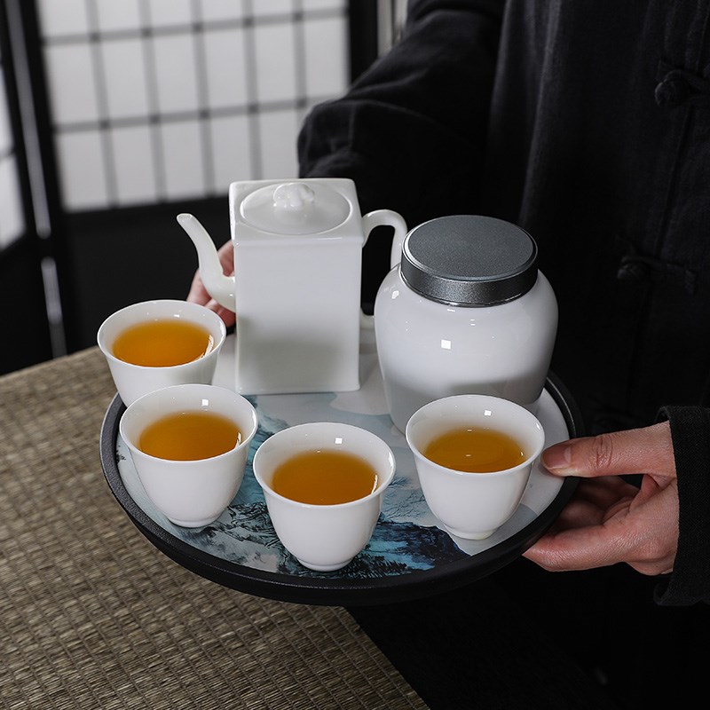 羊脂玉旅行功夫茶具套装家用便携式户外旅游泡茶盖碗茶壶logo定制