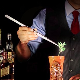 酒术鸡尾酒装饰物尖头夹子吧台细长冰夹不锈钢加长防滑调酒弯镊子