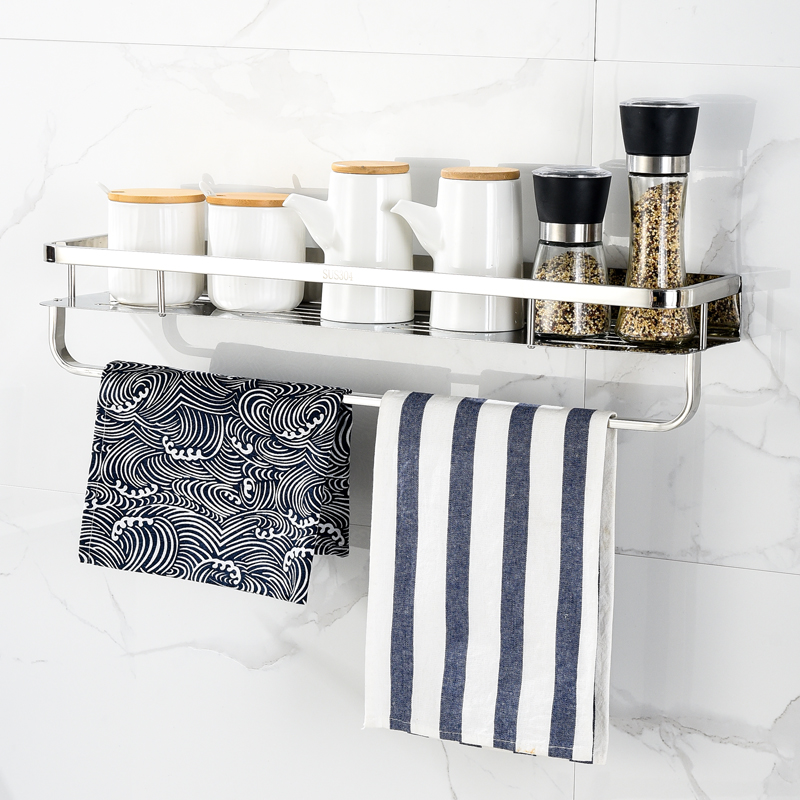 厨房置物架304不锈钢免打孔壁挂调料收纳架挂抹布平板厨具沥水架