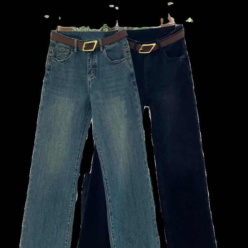 2024春季新款大码高腰弹力窄版直筒牛仔裤女胖mm宽松显瘦拖地长裤