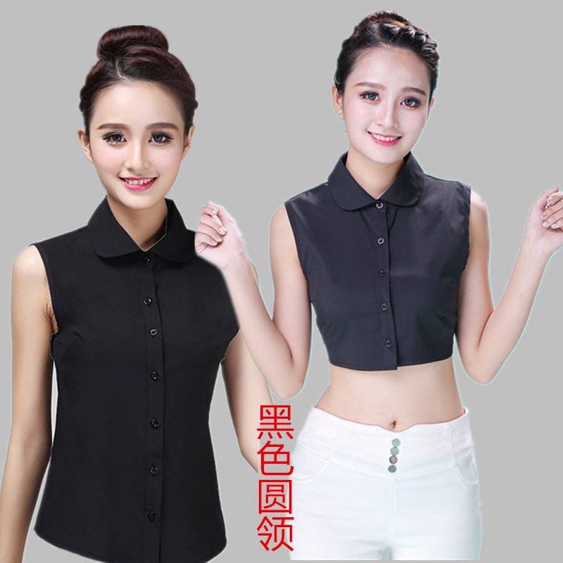 2024夏季新款无袖衬衫女翻领白衬衣职业装大码宽松显瘦尖领打底衫