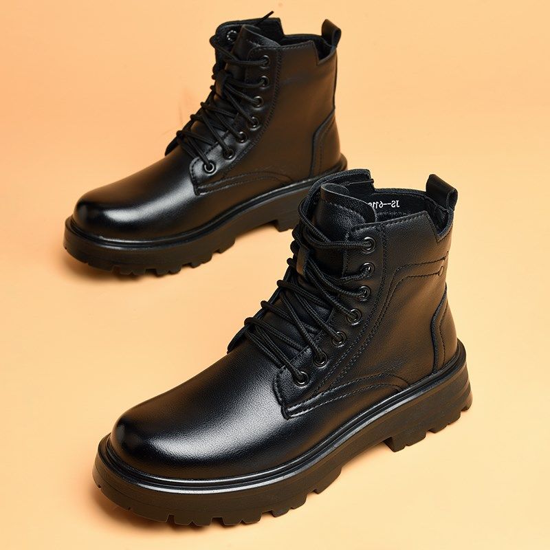 棉鞋男款靴子2024新款爆款男生马丁靴高级感半高帮皮鞋男冬季加绒