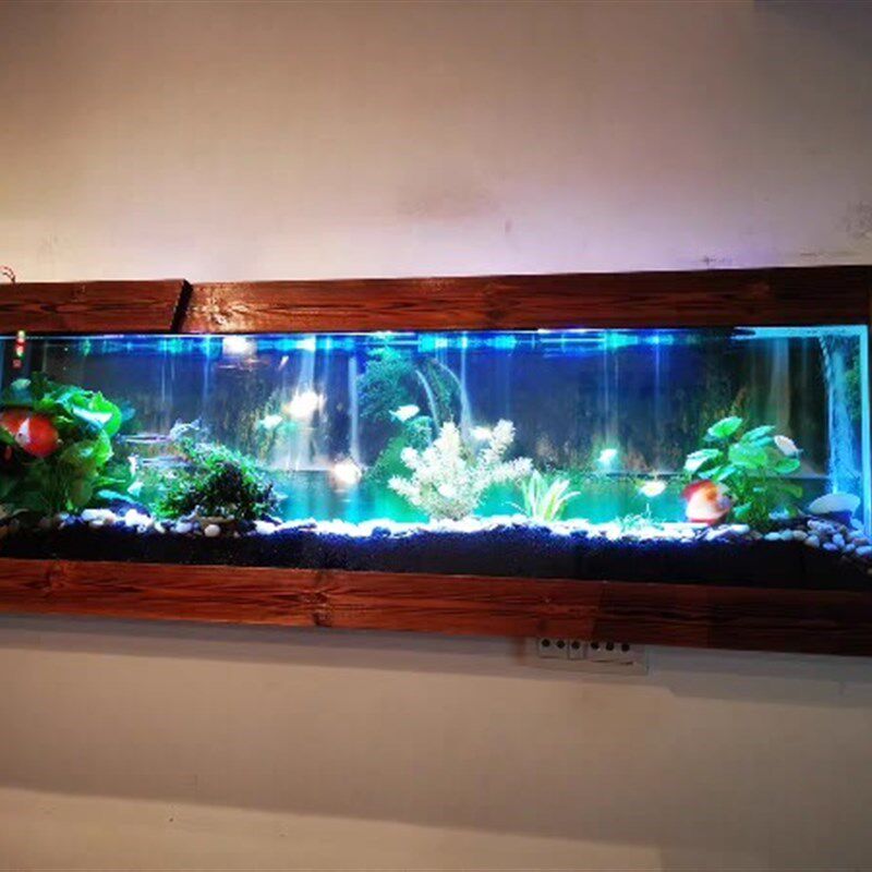 定制厂销碳化木壁挂式生态鱼缸挂墙水族箱壁挂式玻璃鱼缸1米