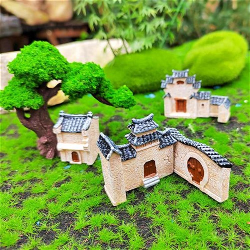 江南中式徽派房屋模型建筑房子微景观小摆件盆景鱼缸假山造景装饰