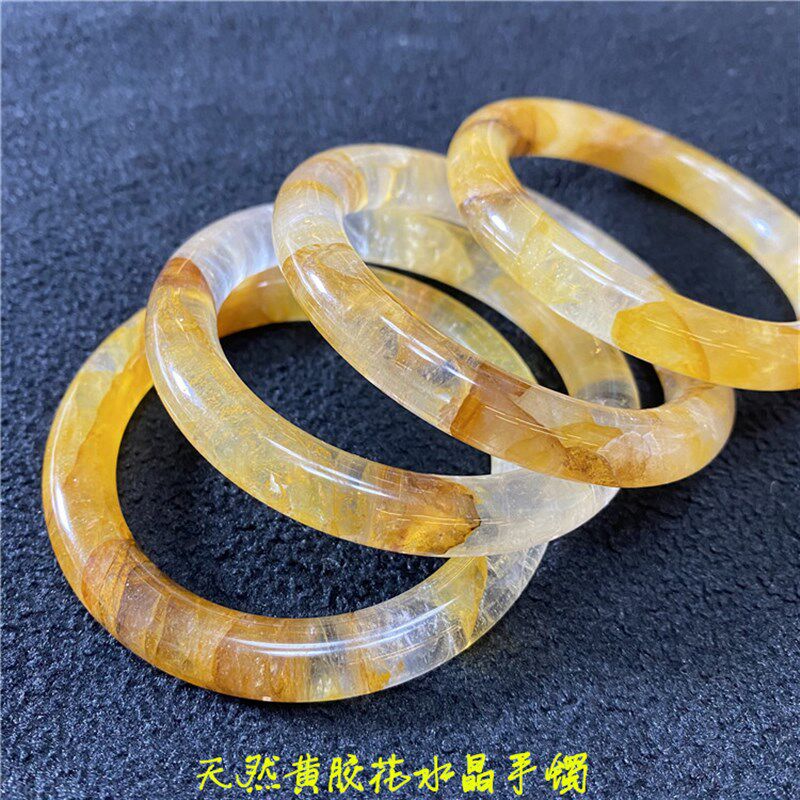 天然黄胶花水晶手镯 女款C异象水晶胶花镯子饰品礼物