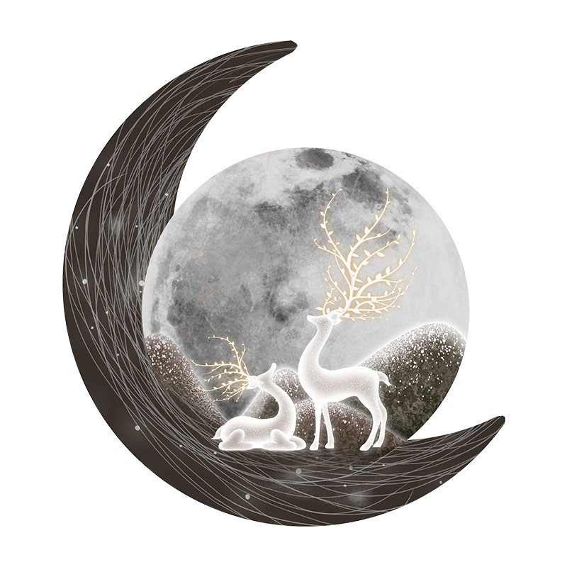 现货进门玄关画麋鹿发光灯画走廊过道挂画高级感客厅背景墙装饰画