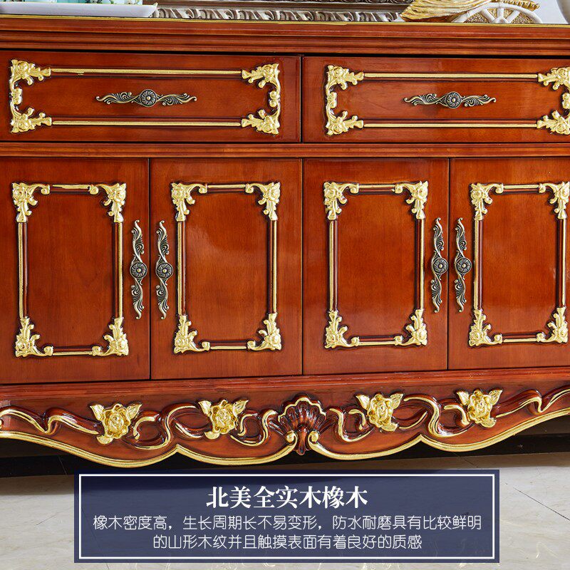 欧式餐边柜 美式别墅奢s华餐厅实木储物柜客厅隔断柜香槟金色酒柜
