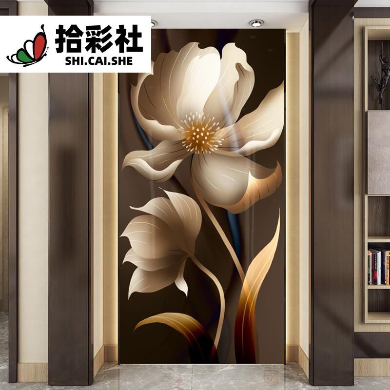 艺术瓷砖背景墙牡丹花开竖版防水样板房入户玄关墙画全瓷釉面墙砖