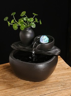 礼品转运摆件陶瓷办公室简约鱼缸喷泉循环水流水客厅小型桌面招财