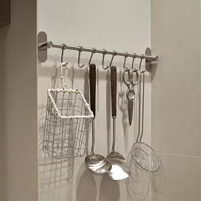 厨房好物挂钩不锈钢墙上活动挂勾厨具挂杆砧板置物架勺铲子挂架