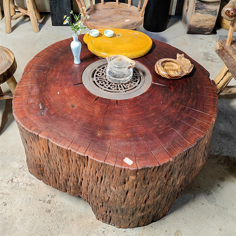 实木根雕茶台天然风化木围炉茶桌带火炉烧炭侘寂风茶几庭院墩子