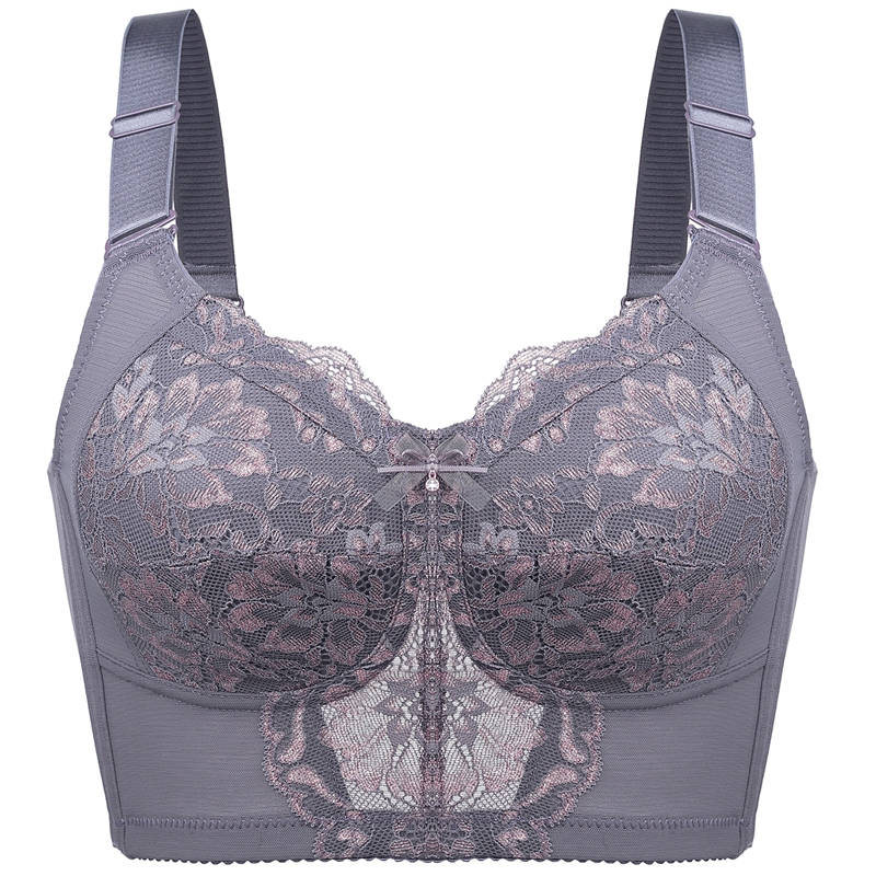 大码美背内衣女大胸显小调整收副乳防下垂聚拢文胸薄款胸罩无钢圈