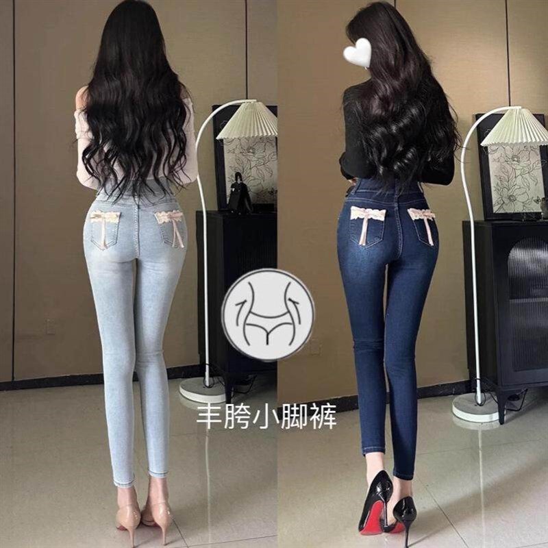 2025新款自带丰胯垫显腰细~蕾丝蝴蝶K结翘臀小脚裤九分裤女弹力
