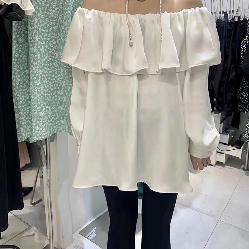 2024春季新h品韩版荷叶边衬温柔甜甜女人味宽松百搭中长款衬衫女