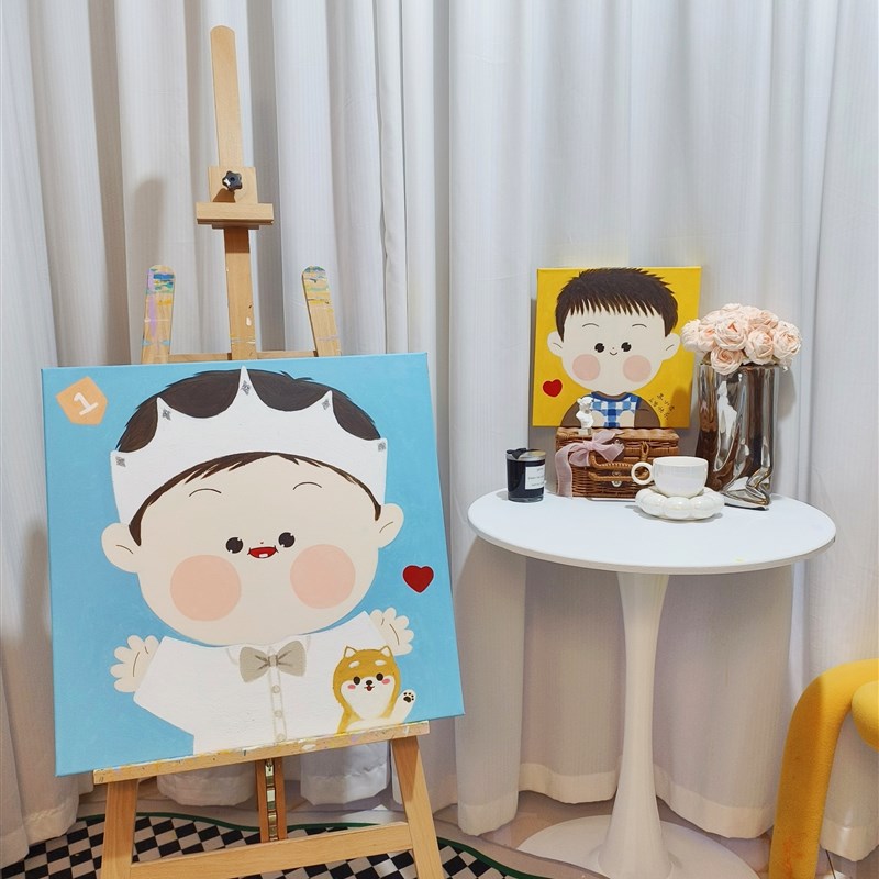 卡通萌娃定制画像周岁礼物儿童房装饰画宝宝小众满月儿童节礼物