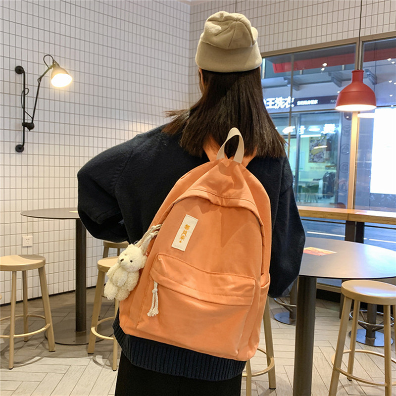 日系韩版小清新少女校园双肩包简约休闲帆布女大学生书包高中背包